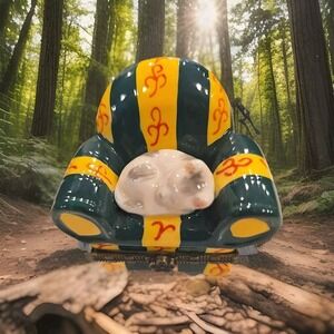 Vintage White Kitten Cat stiped overstuffed Chair Ceramic Hinged Trinket Box EUC